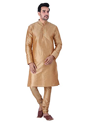Image of HUZUR Men's Silk Solid Straight Long Kurta Pyjama Set| Ethnic Wear