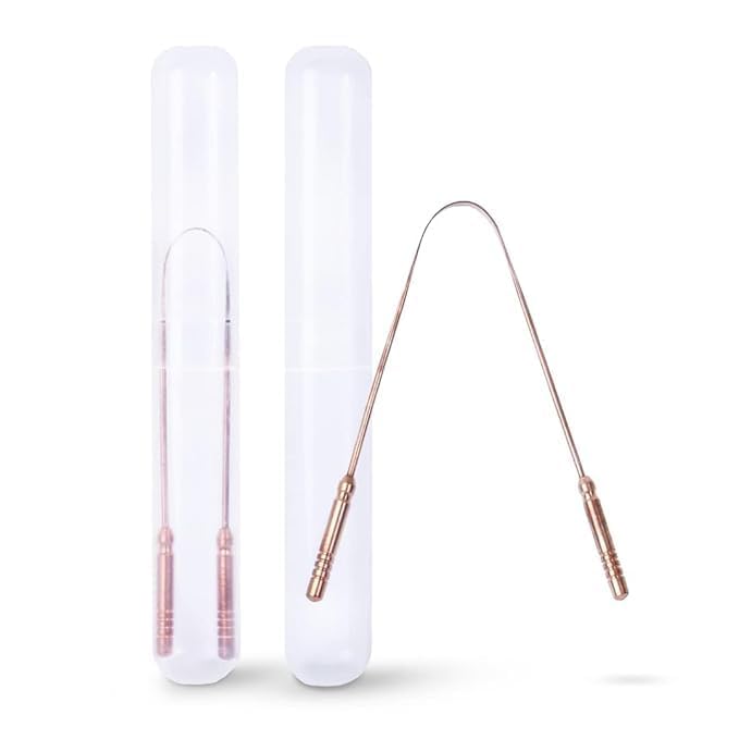 N.H Copper Tongue Cleaner Scrapper for Adults & Juniors,100% Pure Copper,Container, Flexible Handle, Oral Dental Hygiene Care, Mouth Cleaner, Made in India Pack of 2