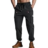 Cargo Trousers for Men UK Loose Fit High Street Work Trousers New Multi-Pocket Casual Hip Hop Daily Gym Cargo Pants Black