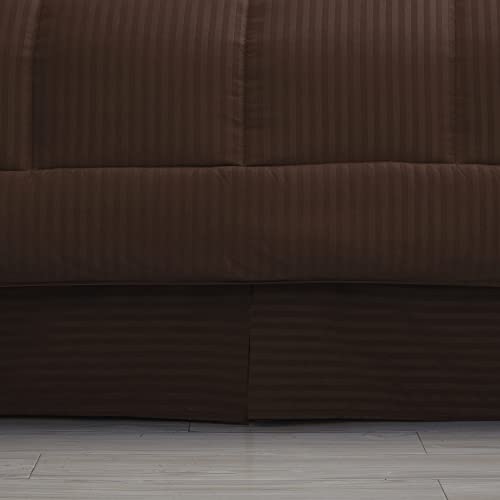Image of Sweet Home Collection 8 Piece Bed in A Bag with Dobby Stripe Comforter, Sheet Set, Bed Skirt, and Sham Set - Queen - Chocolate
