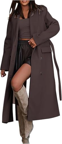 Donna Oversize Doppio Petto Risvolto Cappotto Giacca con Cintura Autunno
