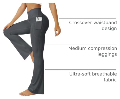 Image of FOHOFO Yoga Pants Women, Flare Leggings for Women with Pockets Crossover High Waisted Bootcut Yoga Pants