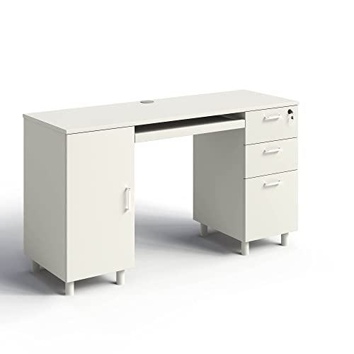 Modern Design By Crafts & Comfort Venice Computer Desk - Office Desk With 3 Drawers & Cpu Storage Cabinet - Laptop Workstation With Keyboard Tray & Cable Hole - Home & Office Supplies -White #TOP2