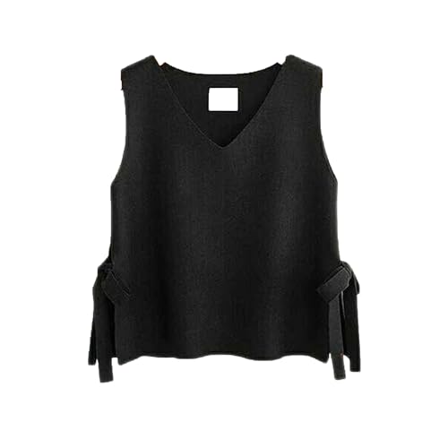 JEsilunmaMY Suéter sin mangas para mujer, con lazo lateral, ligero, cuello en V, sin botones, color liso, holgado, Negro -, XL