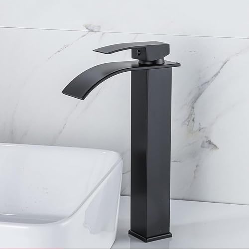 Grifo de agua caliente y fría con monomando para lavabo alto de baño negro