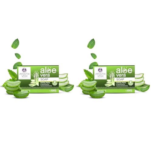 Image of Ayouthveda Aloe Vera Bathing Soap | Enriched with Aloe Vera Extract For Glowing skin | Smoothing, Healing & Hydrating Bar | Handmade Soap Without Harsh Chemicals 125g (Pack of 2)