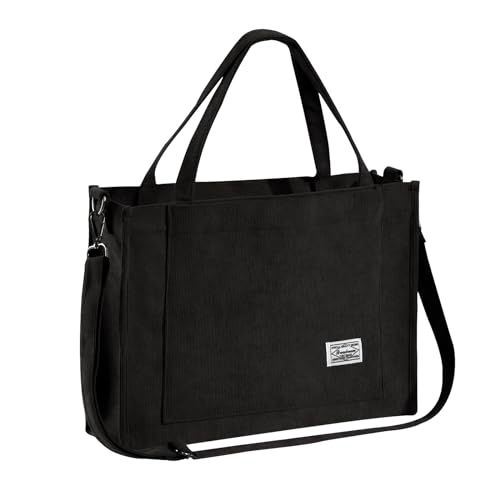 Tibroni Bolsa de Pana Grande e Grossa para Mulher, Bolsa de Mão Vintage com Fecho de Correr, Bolsa de Compras Estética, L-preto, L