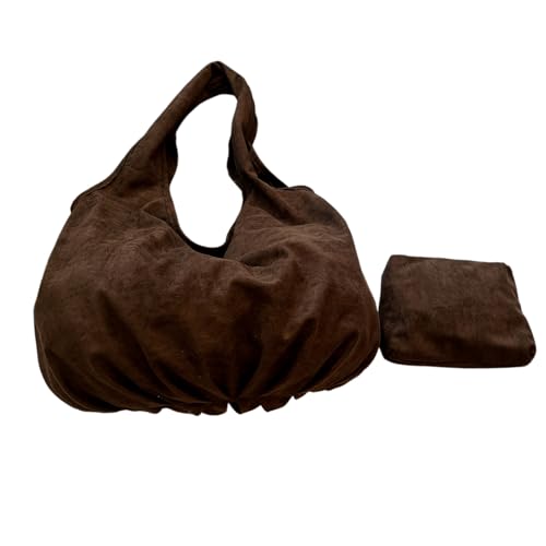 WANWEN Bolso Saco Piel Vuelta Mujer, Bolso Piel de Ante Mujer, Sencillo y Retro, Con un Clutch, Perfecto para el Día a Día (Marrón)