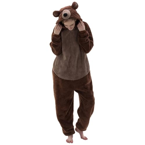 Syglawnd Pijamas de Mono para Adultos, Pijamas de Mono para Adultos, Disfraces de Animales con Cremallera de Oso Lindo y cálido para Mujeres, Hombres, Invierno L