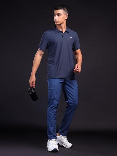 Image of TECHNOSPORT Men's Solid Slim Fit Polo Collar T-Shirt MATPIQ Half Sleeve Button Polyester for Gym Running Workout UPF50+ Anti Odour