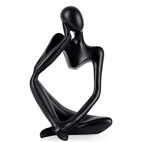 Ozzptuu Black Resin Thinker Style Abstract Sculpture Statue Collectible Figurines Home Office Bookshelf Desktop Decor (Left)