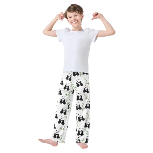 ZZXXB Black and White Panda Print Boys Long Pants Soft Trousers Elastic Waist Kids Lounge Bottoms with Pockets S-XL2