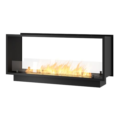 SOLOLED Chimenea de bioetanol 2Side 1200 Slim para empotrar con dos fachadas – Negro mate, con cristal, quemador de 4 L, diseño moderno