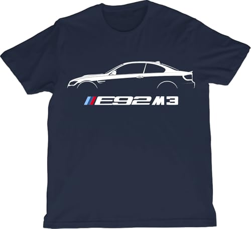 2036-2013 E92 M3 Race Car Silhouette T Shirt – Modern Automotive Culture Graphic Apparel Navy