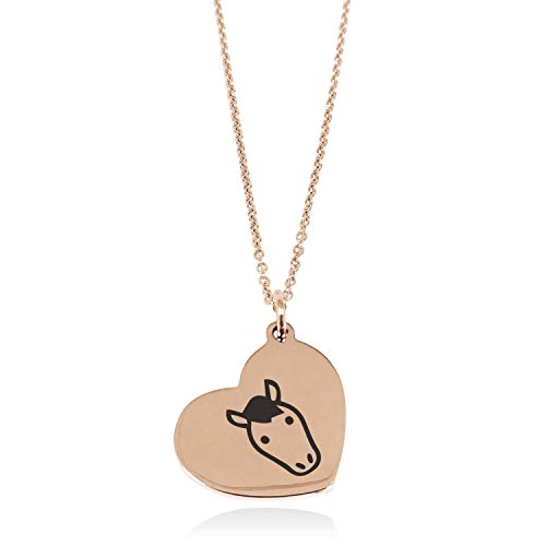 Tioneer Rose Gold Plated Stainless Steel Horse Icon Floating Heart Tag Charm Pendant Necklace