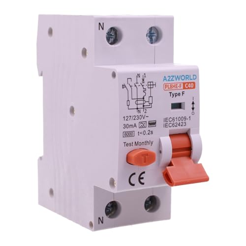 Interruptor Diferencial Magnetotérmico Tipo F 40A C40, RCBO Tipo F Curva C 6kA 30mA, 1P+N 2 Módulos DIN, Para Bombas de Calor, Acondicionadores de Aire, Lavadoras, Motores Controlados por Inverter