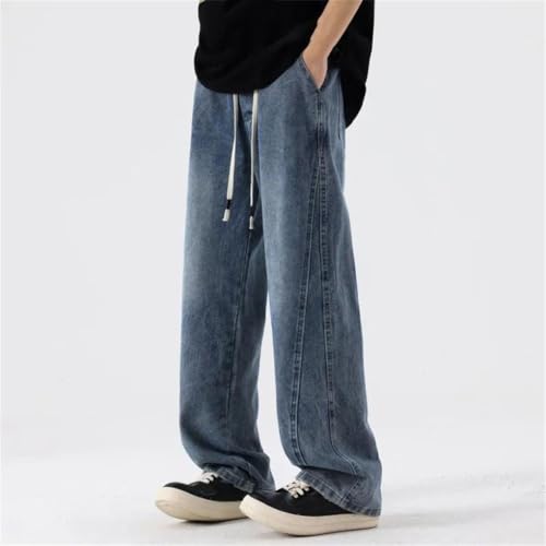 Men's Wide-Leg Baggy Denim Pants Drawstring Straight Jean Trousers Lightweight Breathable2