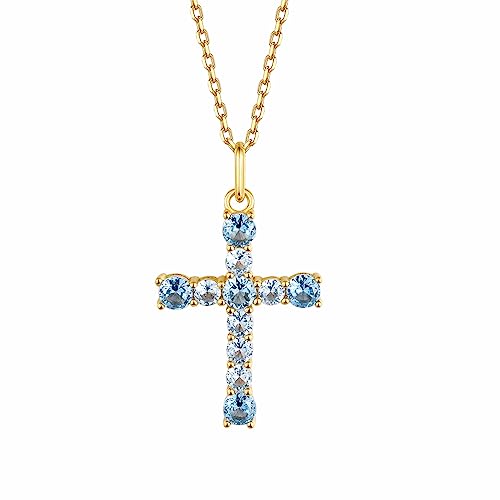 S.Leaf Cross Necklace for Women Gold Diamond Cross Necklaces for Women Sterling Silver Cross Pendant Necklaces for Women Birthday Anniversary (Cross_Necklace_Dec.12_Topaz)