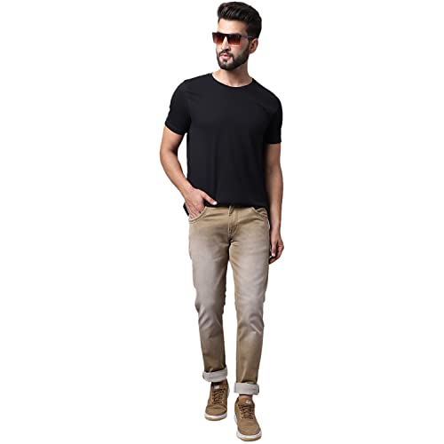 Image of Cantabil Men Khaki Cotton Regular Fit Casual Jeans (P MDNM00250A Khaki)