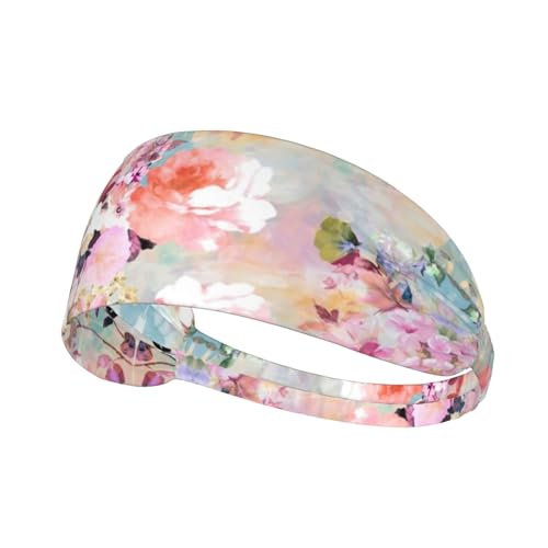 Watercolor Pink Flowers Pattern Workout Headbands Fashion Sports Sweatbands Yoga Hairbands for Fitness Elastic Athletic Non Slip Wicking Headscarf for Men Womens Girls Summer Accessories Elastic Bands