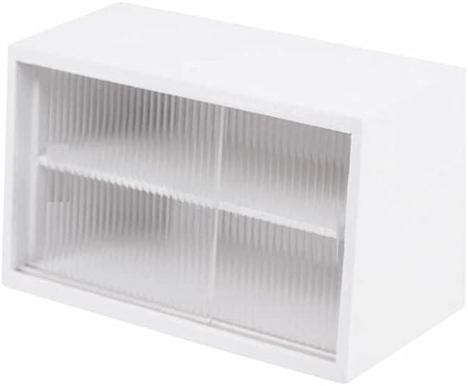 EatingBiting 1:6 mini House White Miniature Furniture Wood Cake Commercial Countertop Bakery Display Case Cabinet Storage Showcase with Acrylic Movable Window 3.9" for Figures Tea Set Cosmetics