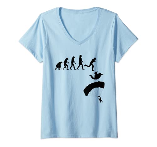 Donna Skydiver Evolution Divertente Paracadutismo Paracadutismo Maglietta con Collo a V