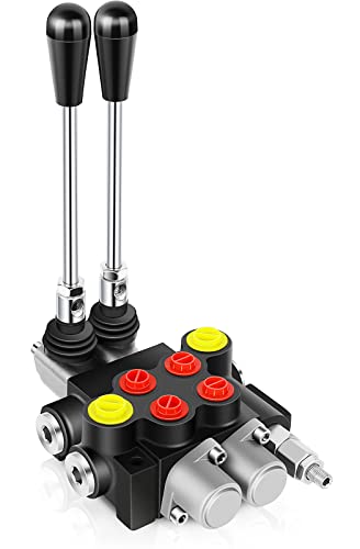 GYZJ Hydraulic Flow Control Valve 2 Spool 13 GPM SAE Ports Adjustable Relief Lever Handle Double Acting Parallel Center Tractor Loader W/ Joystick Small Tractors/Tanks Loaders Log Splitters 3600 PSI