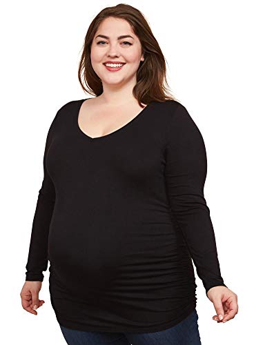 Image of Motherhood Maternity Womens Long Sleeve V-Neck Side Ruched Tee Shirt