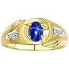 Rylos Mens Rings Classic Designer Style 7X5MM Oval Gemstone & Diamond Ring - Color Stone Birthstone Yellow Gold Plated Silver Ring for Men, Sizes 8-13.