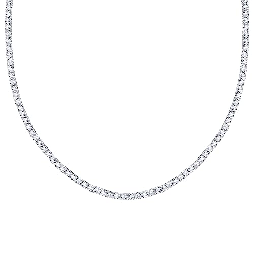 14K Gold Plated Solid 925 Sterling Silver Tennis Necklace | Classic Necklace for Women and Men | 3mm-5mm Round Cut Cubic Zirconia CZ Simulated Diamond