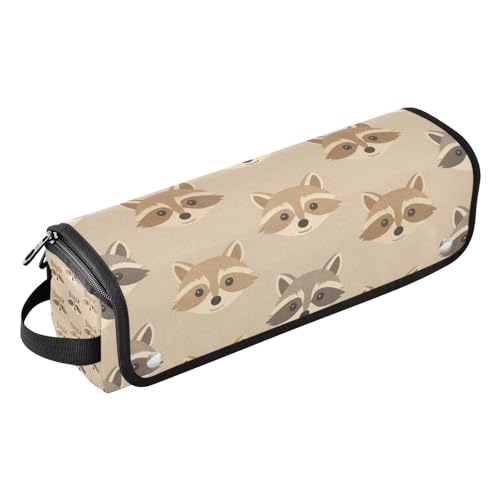 Bolsa de viaje para herramientas de cabello y tapete resistente al calor para planchas, rizadores y organizador de herramientas de peinado con diseño de caras de mapache en beige miniatura 1