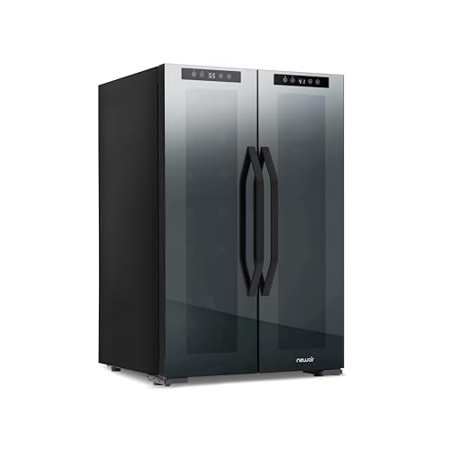 Image of NewAir 20" Dual Zone Beverage Refrigerator & Wine Cooler for 12 Bottles & 39 Cans | Freestanding or Built-In Under Counter Mini Fridge for Beer, Wine and Soda | Black