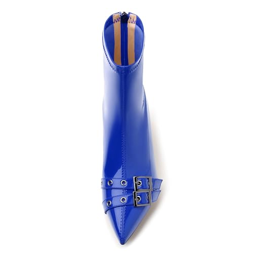 Womens Ankle Boots, Pointed Toe Low Heel Boots for Women, Fashion Zipper Buckle Ankle High Booties3