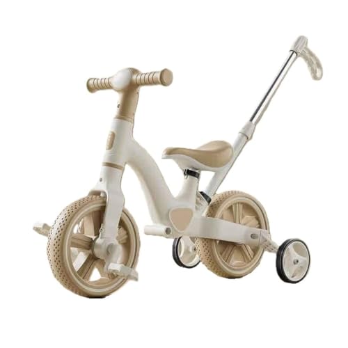 Image of MUMMAMIA 4 in 1 Tricycle with Push Handle, Converts to Balance Bike, 10 Inch Toddler Bicycle, Push Bike 18 Months to 4 Years, Unisex (Khaki)
