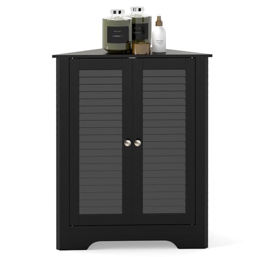COSTWAY Meuble d'angle, avec 2 Portes et Étagère Réglable, Meuble de Rangement Autoportant pour Salle de Bain, Entrée, Salon, Chambre (Noir)