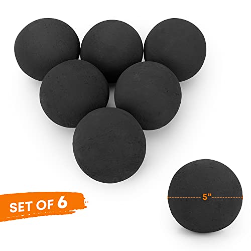 Stanbroil Ceramic Fire Balls - 5” Round Fire Stones For Fire Pit Fire Bowl And Fireplace - Set Of 6, Black #TOP1