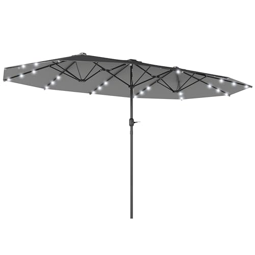 Outsunny Sonnenschirm mit LED Doppelsonnenschirm 440 x 256 cm Gartenschirm Marktschirm groß...