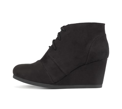 CITYCLASSIFIED “REX” ~ Women Lace Up Rounded Toe Low Wedge Ankle Bootie