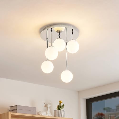 Plafonnier en argent métal Chrissy au design moderne et raffiné à 5 lampes - 2