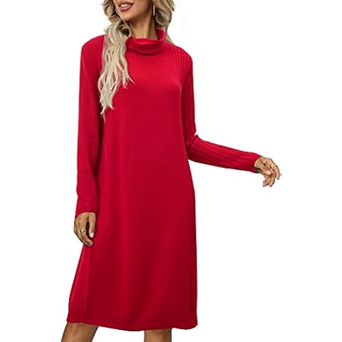HOMEYEE Vestido de Punto de Cuello Alto de Otoño Invierno para Mujer Cover