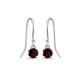 Garnet Earrings for Women 5mm Round Small Red Gemstone Sterling Silver Dainty Dangle Earring for Fashion Bridesmaids Summer Trendy