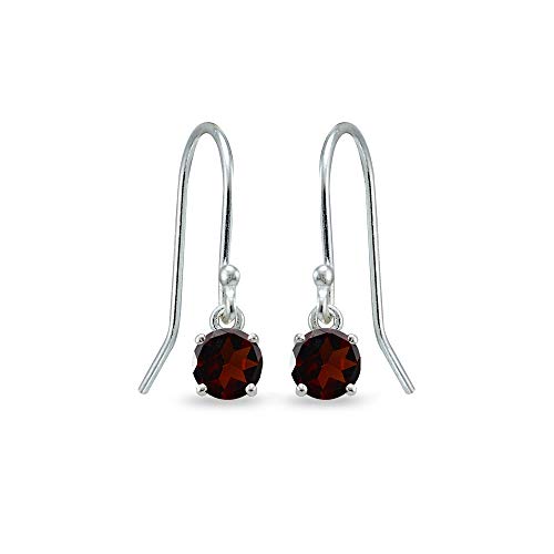 Garnet Earrings for Women 5mm Round Small Red Gemstone Sterling Silver Dainty Dangle Earring for Fashion Bridesmaids Summer Trendy