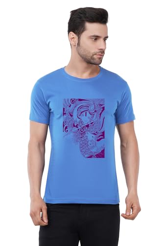 Image of Caseria Men's Cotton Printed T-Shirt -Krishna Kamadhenu | 100% Cotton | Half Sleeves | Regular Fit | Printed | Round Neck | Graphic T Shirt