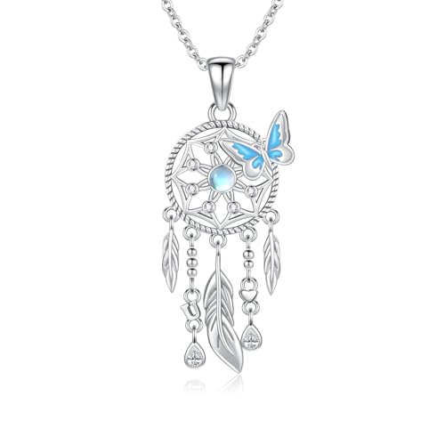 REDSUN Collier attrape-rêves en argent sterling 925 - Style bohème - Pendentif en pierre de lune - Cadeau pour femmes et adolescentes, 32mm, Argent sterling,...