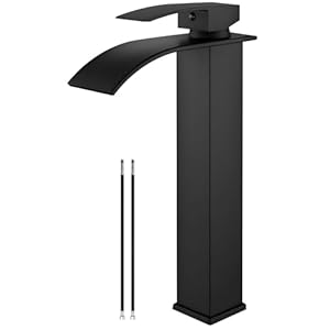 Airuida Vessel Sink Faucet Matte Black, Tall Waterfall Bathroom Faucet, Single Handle One Hole Mixer Bowl Tap with Large Rectangular Spout, Bar Sink Faucet Lavatory Vanity