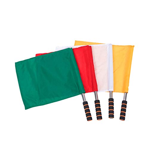 SEWACC 4 Pcs Referee Flag Stainless Flag with Sponge Handle Red for Soccer Volleyball Football Competition Supplies (Yellow, Red, Green, White)