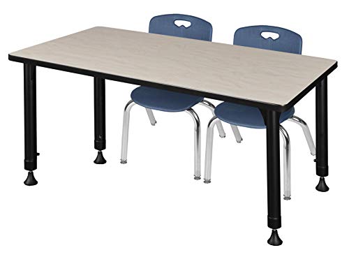 Romig Trek 48 x 30 in. Adjustable Classroom Table- Maple & 2 Andy 12 in. Stack Chairs- Blue