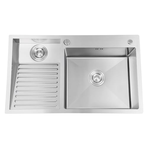 Gdetnysty Lavabo en acier inoxydable 80 x 48 cm avec planche à laver double bac en acier inoxydable 304 pour buanderie, cuisine, balcon, revêtement anti-condensation, isolation contre les fuites