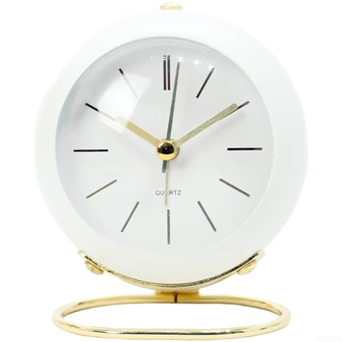 PureBowlic Moderno reloj despertador de metal para movimiento de cuarzo silencioso, luz nocturna LED, alarma electrónica ajustable, base redonda, decoración de mesita de noche para dormitorio, oficina