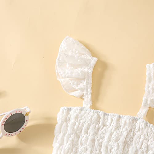 Coorally Infant Baby Girls Floral Jumpsuit Ruffle Shoulder Straps Bodysuit Toddler Flying Sleeveless Romper Overalls (C-White, 12-18 Months) #TOP2